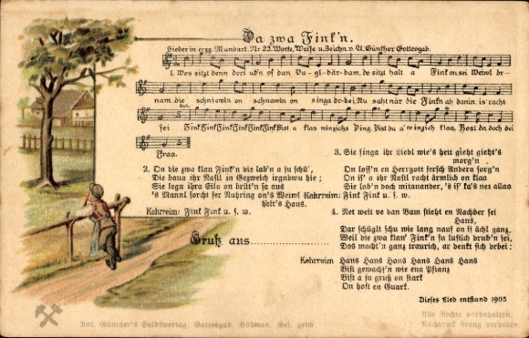 Song Postcard Günther, Anton, Erzgebirge dialect 23, Da zwa Fink'n