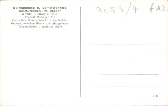 Postcard Westum Sinzig in the district of Ahrweiler Rhineland Palatinate, wine shop and steam distillery, guesthouse