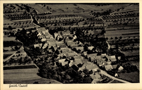 Postcard Castell Lower Franconia, aerial photograph, Greuth