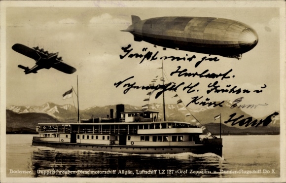 Jezioro Bodeńskie, dwuślimakowy statek motorowy z silnikiem wysokoprężnym Allgäu, sterowiec LZ 127 Graf Zeppelin, Dornier Do X