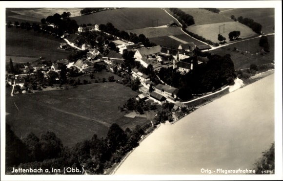 Postcard Jettenbach am Inn Upper Bavaria, aerial photograph