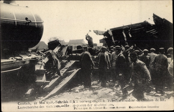 Postcard Contich Kontich Flandern Antwerp, railway accident, accident de chemin de fer 1908