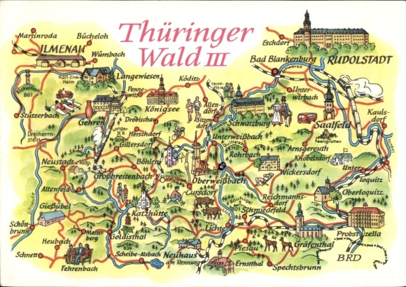 Maps Postcard Rudolstadt in Thuringia, Thuringian Forest, Ilmenau, Saalfeld