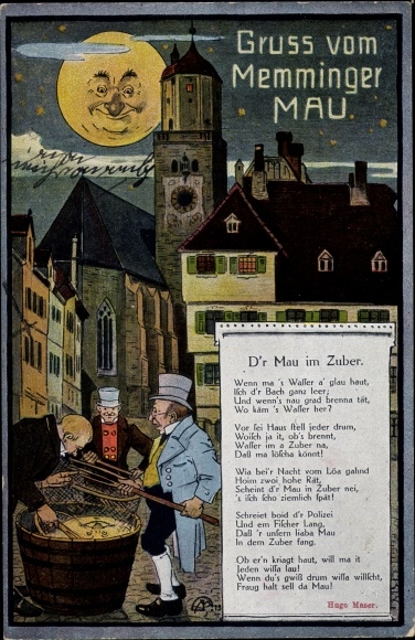 Artist PC Memmingen an der Iller Schwaben, Memminger Mau, moon face, D'r Mau in the tub