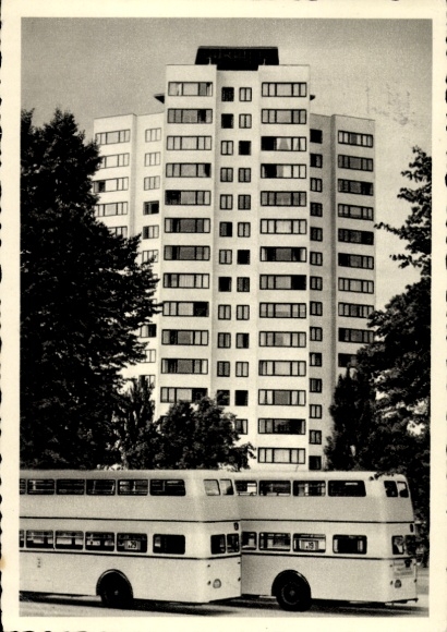 Ak Berlin-Wilmersdorf, Hochhaus am Roseneck, Doppeldeckerbusse