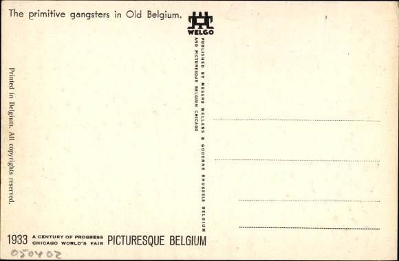Artist PC Dratz, Jean, Chicago, Pictoresque Belgium, World Exhibition 1933, primitive gangsters