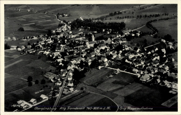 Ak Obergünzburg im Allgäu, Luftaufnahme