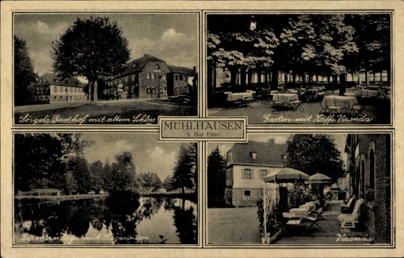 Postcard Mühlhausen Bad Elster Vogtland, Sörgels-Gasthof, pond