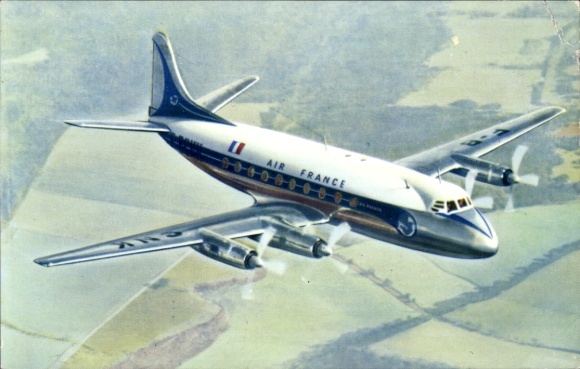 Postcard French passenger aircraft, Air France, Vickers Viscount