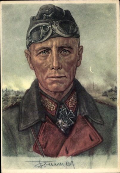 Artist Postcard Willrich, Wolfgang, Major General Rommel, Knight's Cross holder, Panzer Division, VDA E 37