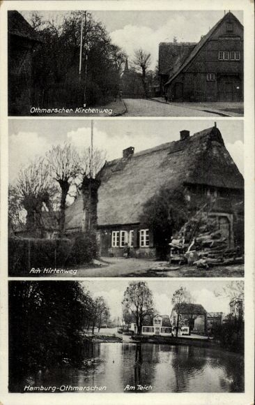 Postcard Hamburg Altona Othmarschen, Kirchenweg, Hirtenweg, Teich