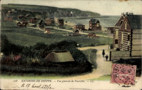 Ak Pourville sur Mer Hautot sur Mer Seine Maritime, Landschaft mit Häusern und Küste, Blick au...