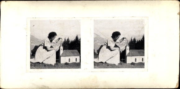 Stereo Photo New York City, 5th Ave. 42nd Street, woman next to church model