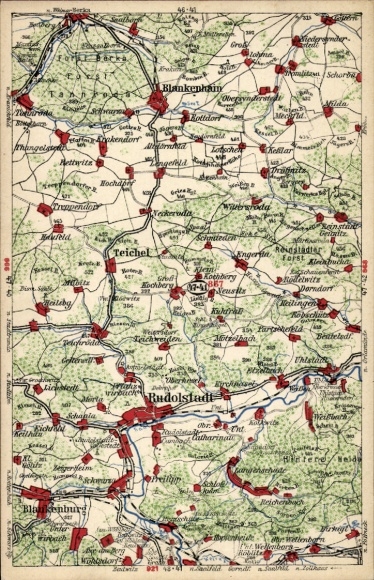 Landkarten Ak Rudolstadt in Thüringen, Blankenhain, Teichen, Blankenburg
