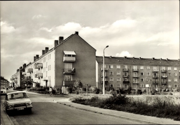 Postcard Bad Langensalza in Thuringia, residential building, street view, 50s style