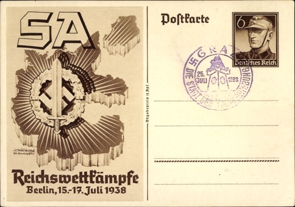 Ganzsachen Künstler Ak Axster Heudtlaß, SA Reichswettkämpfe Berlin 1938