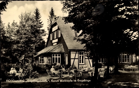 Ak  Waldidylle Altenberg im Erzgebirge, HO Gaststätte Erzgebirgsbau