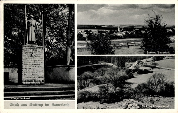 Postcard Suttrop Warstein in Sauerland, war memorial, Lörmecketal