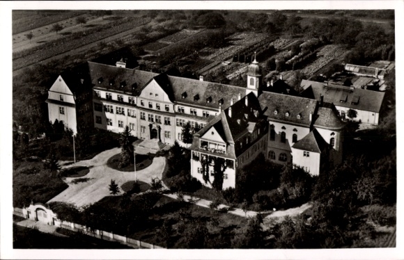 Postcard Lohr am Main Lower Franconia, aerial view of the Aloysianum mission seminary, green surroundings, Arch