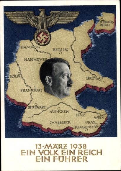 Postal stationery PC small, one people, one empire, one leader, annexation of Austria 1938, Greater Germany
