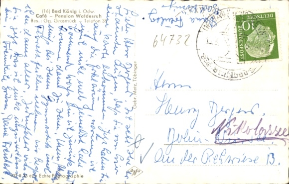 Postcard Bad king in the Odenwald Hesse, Café Pension Waldesruh, view from the terrace
