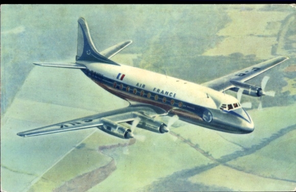 Postcard French passenger aircraft, Air France, Vickers Viscount