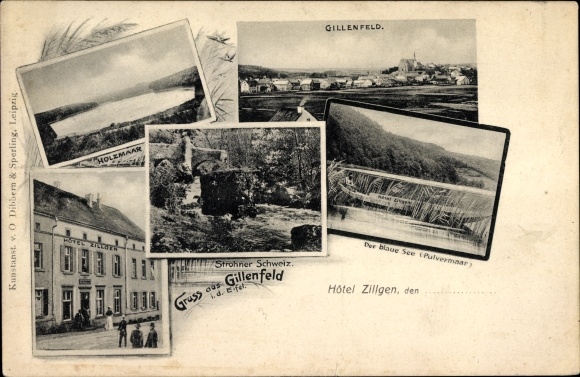 Postcard Gillenfeld in the Eifel, Holzmaar, Hotel Zillger, Strohner Switzerland, the blue lake, Pulvermaar