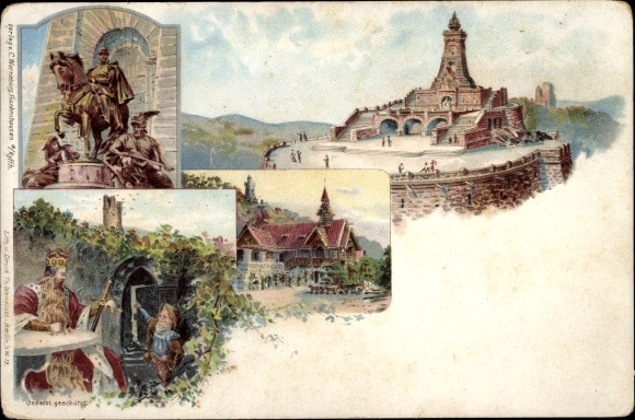 Chromo-Litho Steinthaleben Kyffhäuserland in Thuringia, Kaiser Wilhelm Monument, Barbarossa