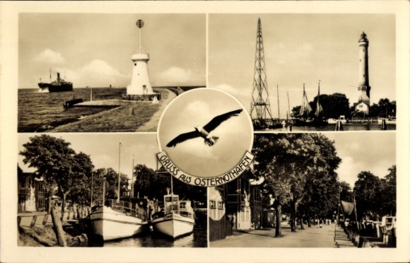 Postcard Chorzelin Easter Harbor Świnoujście Swinoujscie Pomerania, lighthouse, pier, boats
