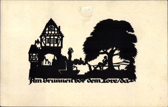 Paper cut Artist Postcard Schwindt, AM, At the fountain in front of the gates there