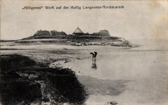 Ak Hallig Langeness Langeneß Noord-Friesland, scheepswerf Hilligenlei, Wattseeker