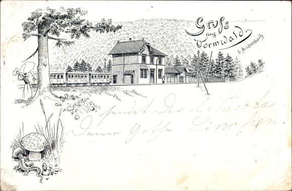 Chromo-Litho Vormwald Hilchenbach in the district of Siegen Wittgenstein North Rhine-Westphalia, railway in the station