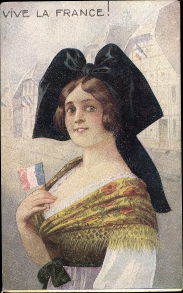 Ak Vive la France, Frau in Elsässer Volkstracht