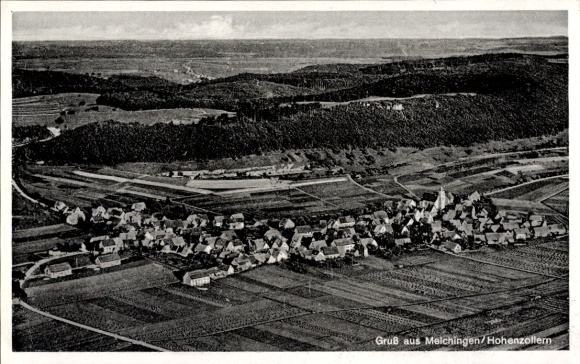 Postcard Melchingen Burladingen in the Swabian Alb, aerial photograph