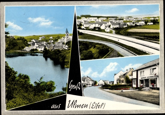Ansichtkaart Ulmen in de Eifel, gedeeltelijk aanzicht, straataanzicht, Gerhard Mülders papier en kantoorbenodigdheden