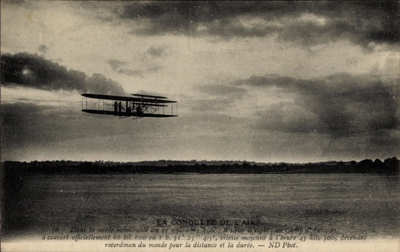 Postcard airplane, biplane, probably Wilbur Wright