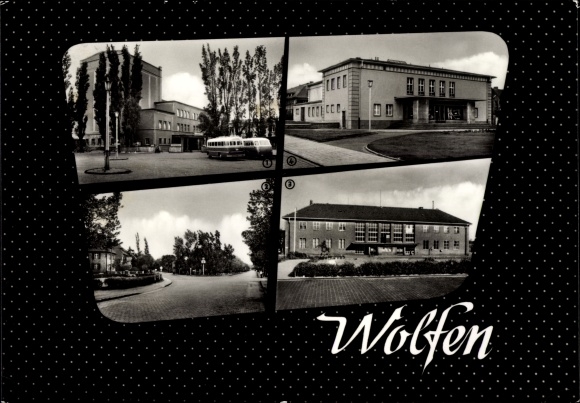 Ak Wolfen in Saksen-Anhalt, Theater van de arbeiders, Leipziger Strasse, bioscoop, treinstation