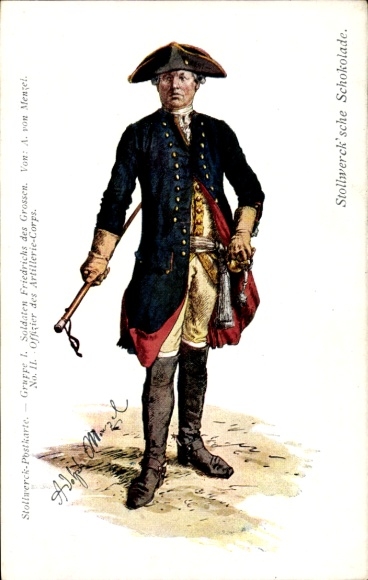 Artist Postcard Menzel, Adolph, Stollwerck Chocolate, Officer of the Artillery Corps