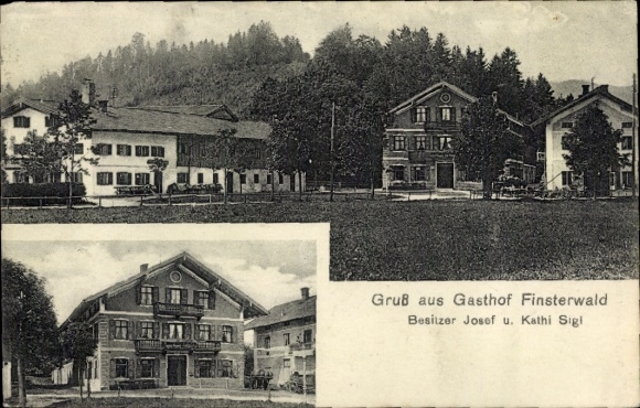 Postcard Finsterwald Gmund am Tegernsee Upper Bavaria, partial view, guesthouse of Josef and Kathi Sigl