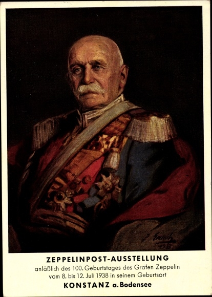 Ganzsachen Künstler Ak Emerich, Porträt Graf von Zeppelin als General der Kavallerie, Uniform, Orden