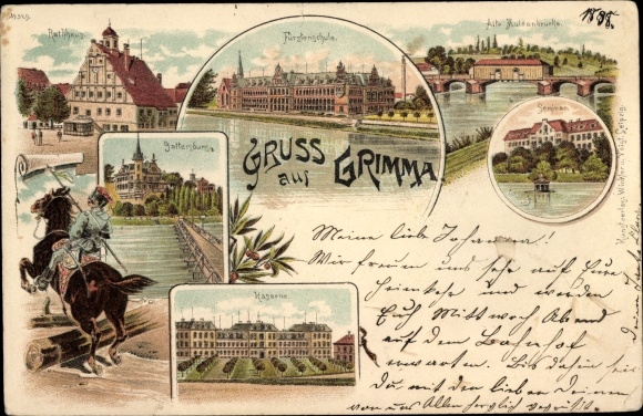 lito Grimma w Saksonii, ratusz, Gattersburg, szkoła książęca, koszary, seminarium