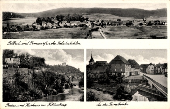 Ak Salzderhelden Einbeck in Nedersaksen, op de Leine-brug, ruïnes, kuuroord in Heldenburg