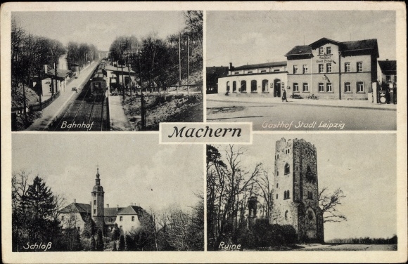 Postcard doers in Saxony, train station, inn city of Leipzig, castle, ruins