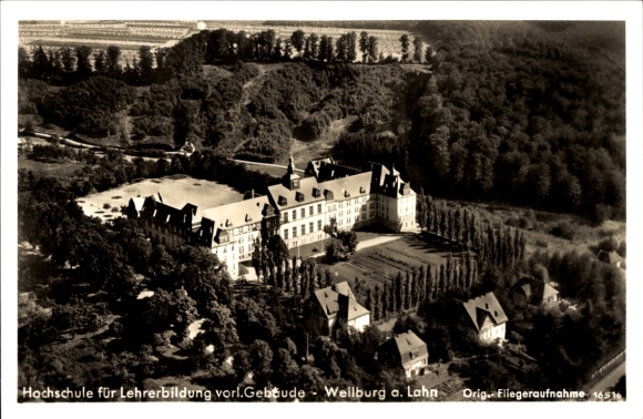 Postcard Weilburg an der Lahn Hessen, University of Teacher Education, Preparatory Building, aerial photograph