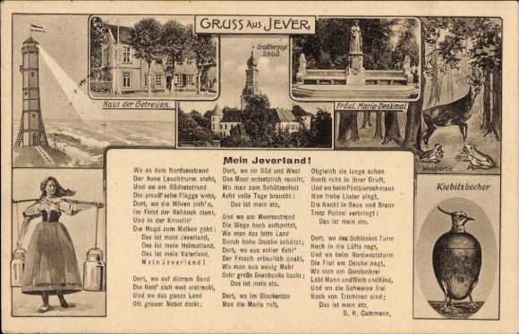Postcard Jever in Oldenburg Friesland, Kiebitzbecher, My Jeverland, Lighthouse, House of the Faithful
