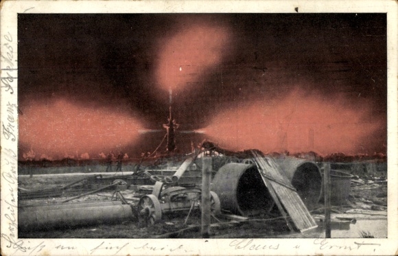 Postcard Hamburg Bergedorf Neuengamme, natural gas source, caught fire 4.11.1910