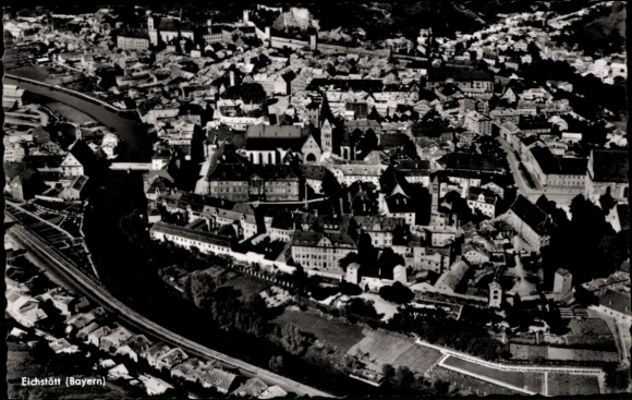 Postcard Eichstätt in Upper Bavaria, aerial view of the city, buildings, landscape
