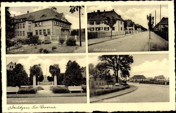 Ak Deutzen Neukieritzsch in Sachsen, Schule, Adolf Hitler Straße, Hindenburgstraße, Kriegerehrenmal