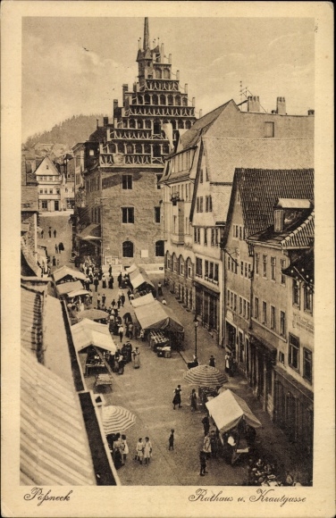 Ak Pößneck in Thüringen, Rathaus u. Krautgasse