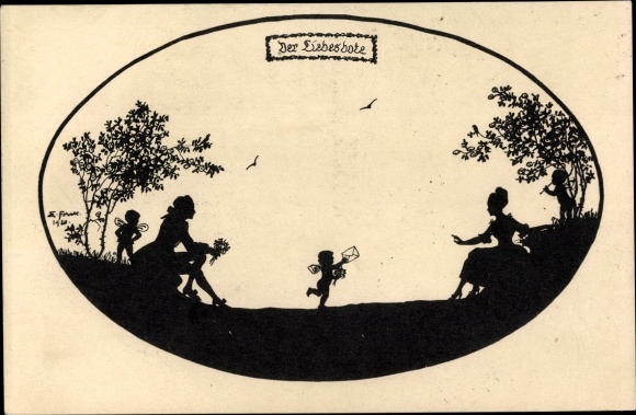 Paper cut artist Postcard Forck, E., The messenger of love, lovers, angel with letter